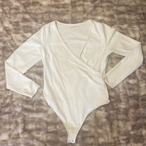 White faux wrap bodysuit